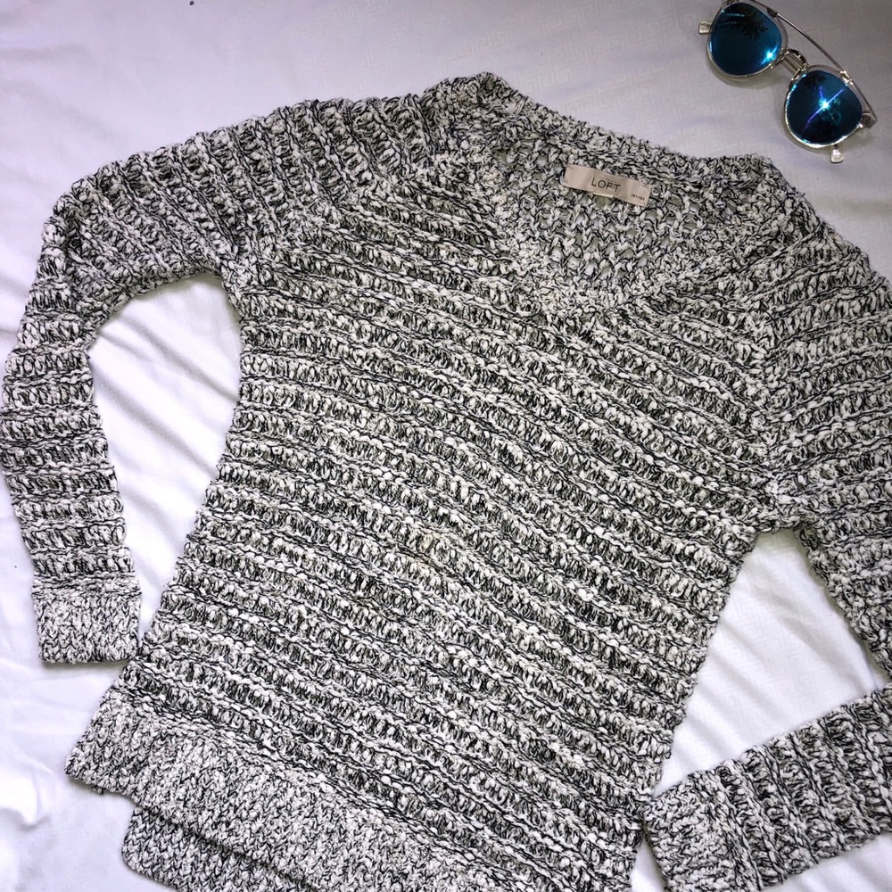 Loft- Grey "Holey" Crochet Throw Over Sweater sz M